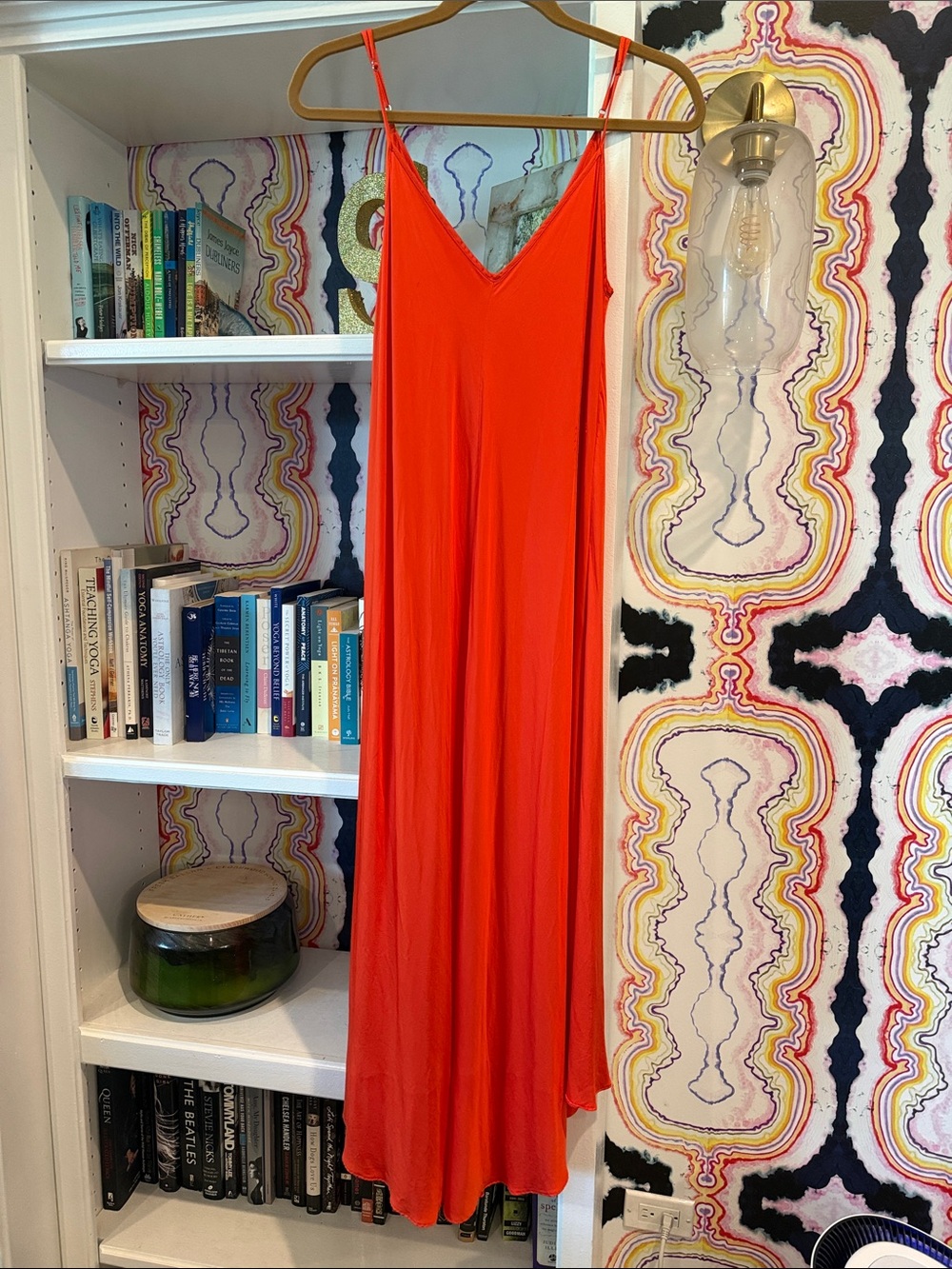 L'AGENCE Bold Red Slip Maxi Dress with Spaghetti Straps